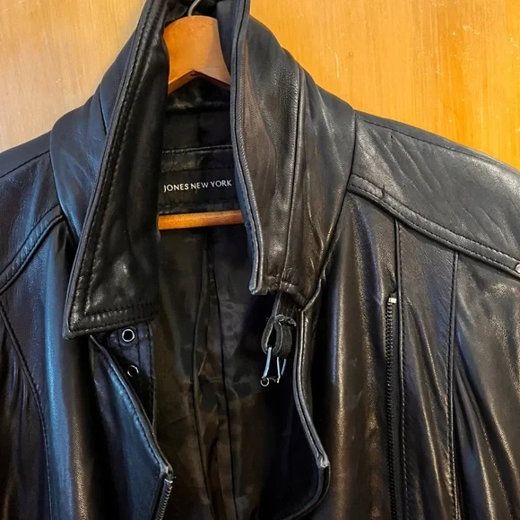 Vintage Butter Jones New York Women’s 100% Black Leather Lined Moto Jacket Large - Picture 4 of 16